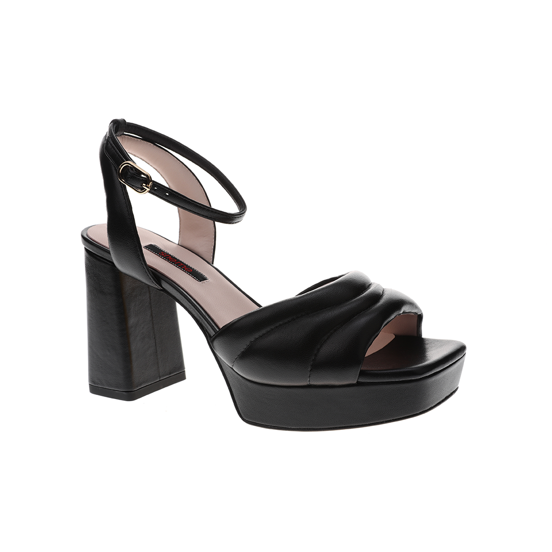 women black sheepskin heel |  Enid black sheepskin block heel Thick bottom heels