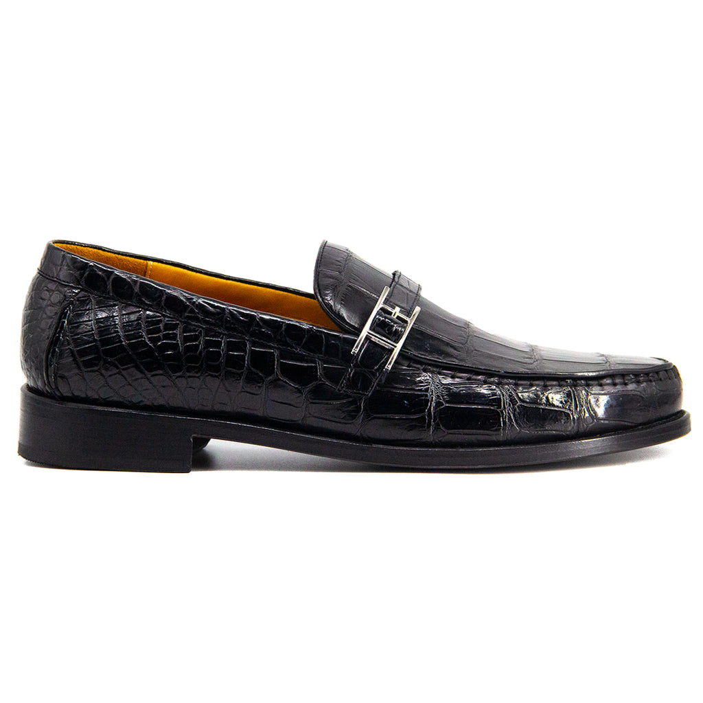 Mens Genuine Luxury Black Alligator slip Loafer