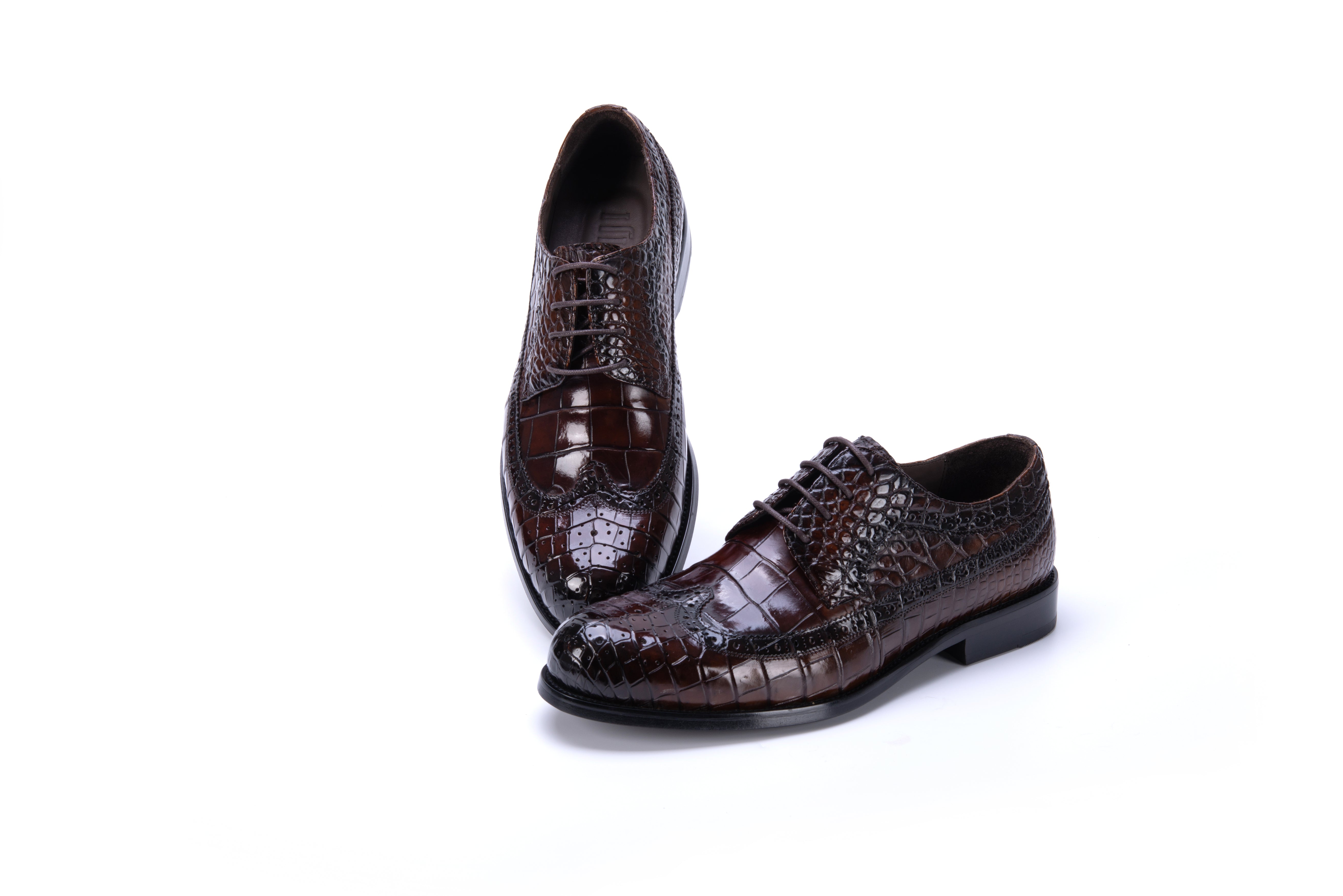 Men's brown alligator leather brogue Stitch lace-up business Shoes