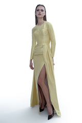 Vivienne Hu Soft Gold Silk Taffeta Bustier Gown