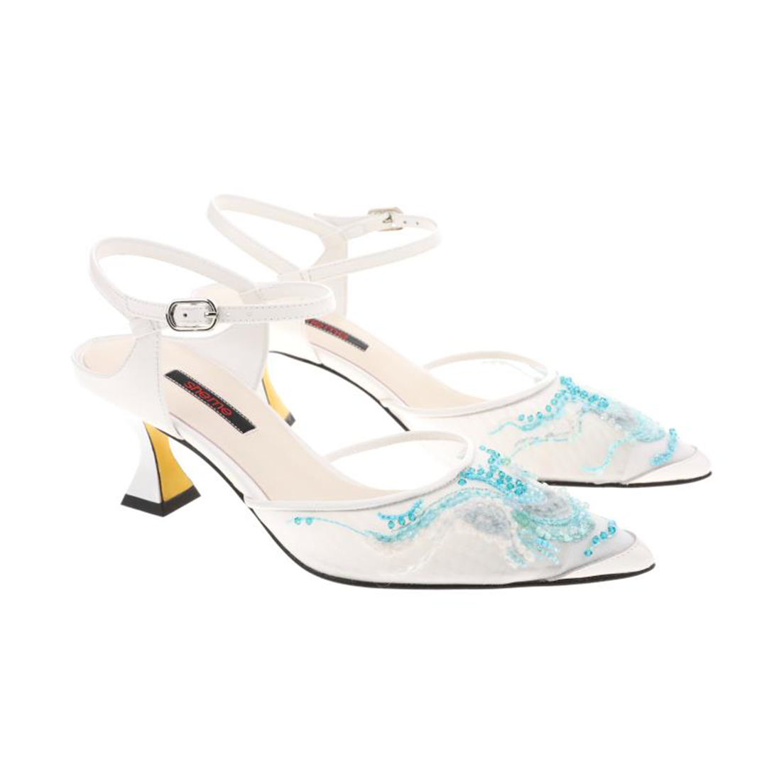 women White silk leather heel |  Hulda white silk leather Low heel