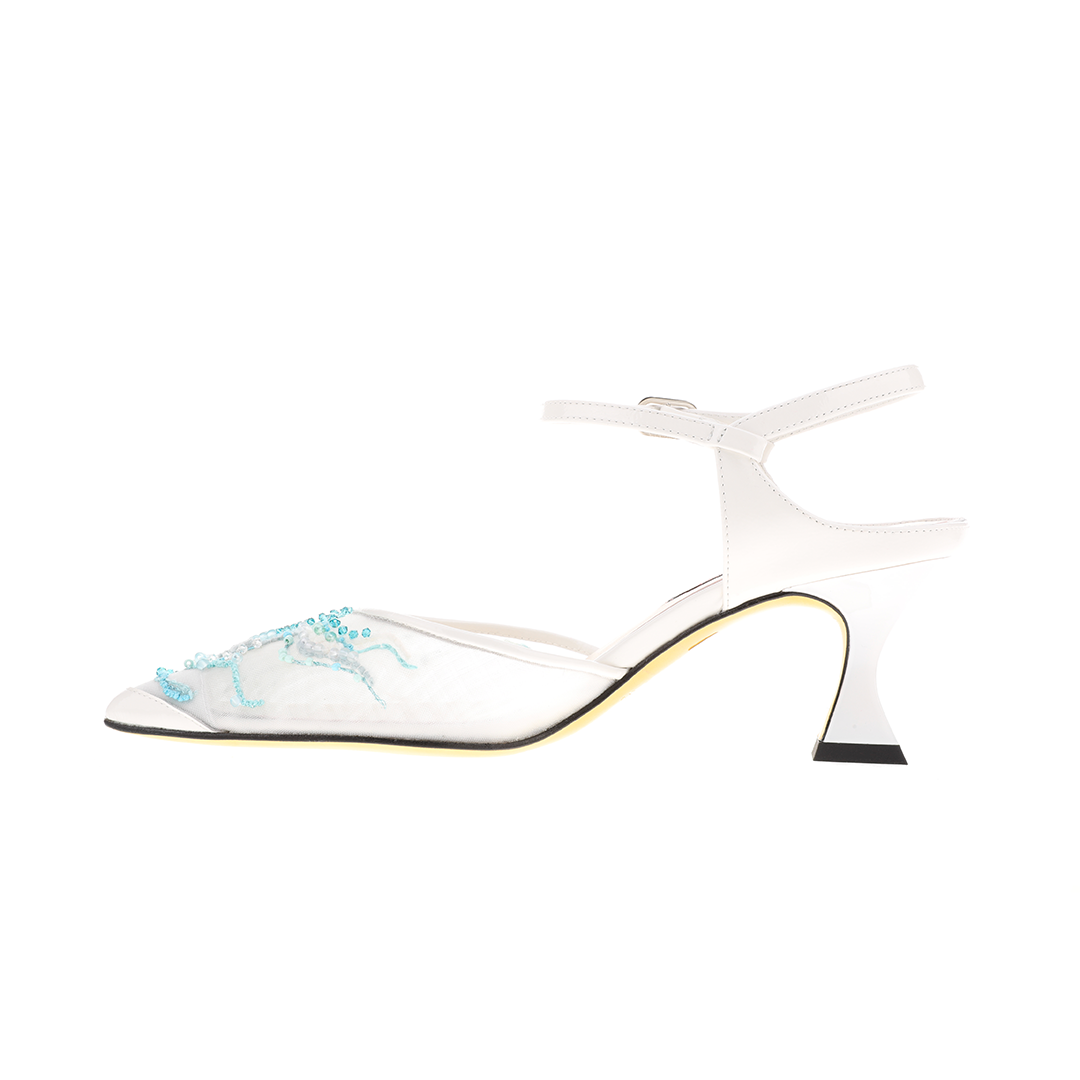 women White silk leather heel |  Hulda white silk leather Low heel