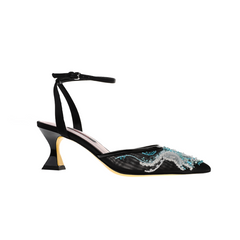 women black silk leather heel |  Hulda black silk leather Low heel