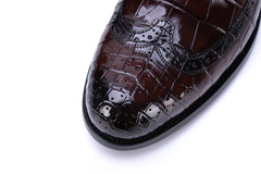 Men's brown alligator leather brogue Stitch lace-up business Shoes