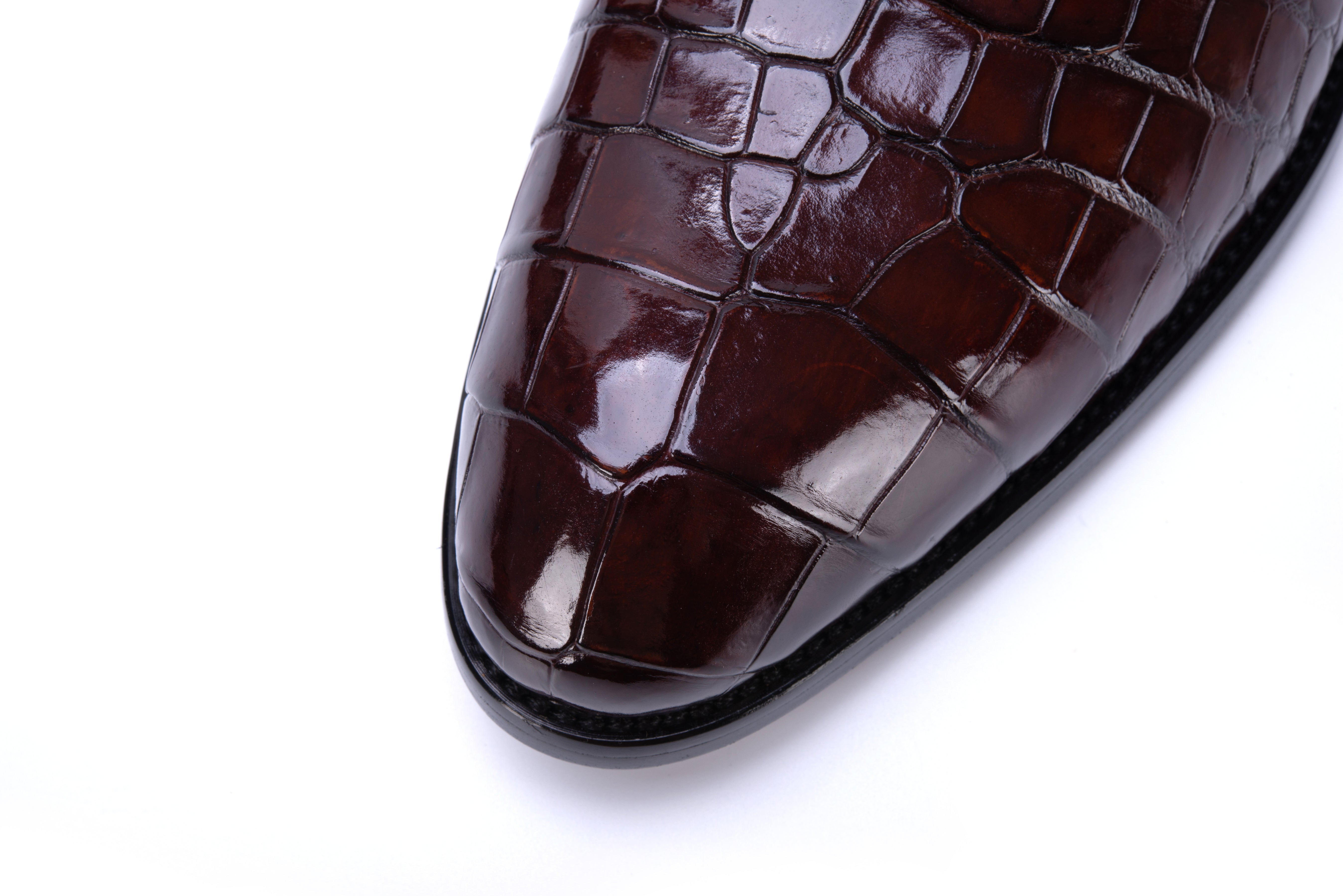 BROWN ALLIGATOR SINGLE MONK STRAP SHOES