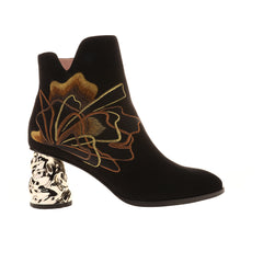 Women's brown embroidery pointed sheep reverse flee ankle boots