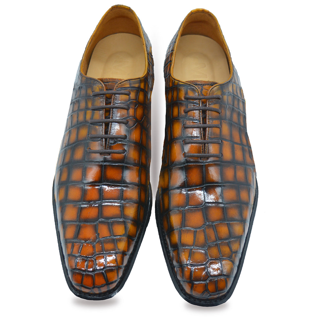 Rust Aligator Burnished Alligator Lace-Up Oxford Sport-Rust