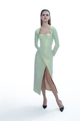 Vivienne Hu Silk Taffeta Pistachio Green Corset Wrap Dress