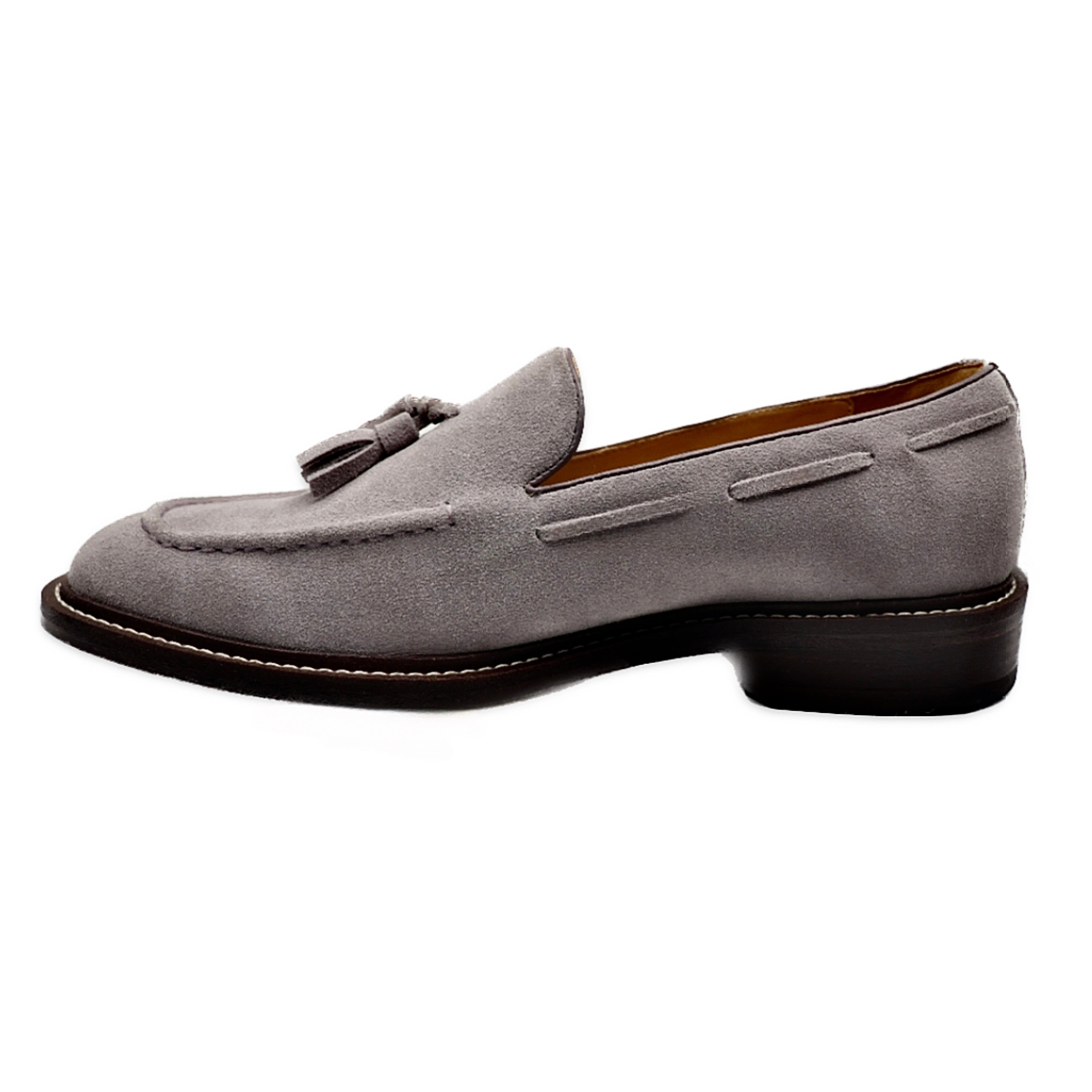 Men's Grey Suede Leather Classic Tassel Loafer Moccasin