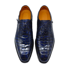 MEN'S BLUE ALLIGATOR SHOES -  WONDER BLUE EXOTIC ALLIGATOR BODY OXFORDS