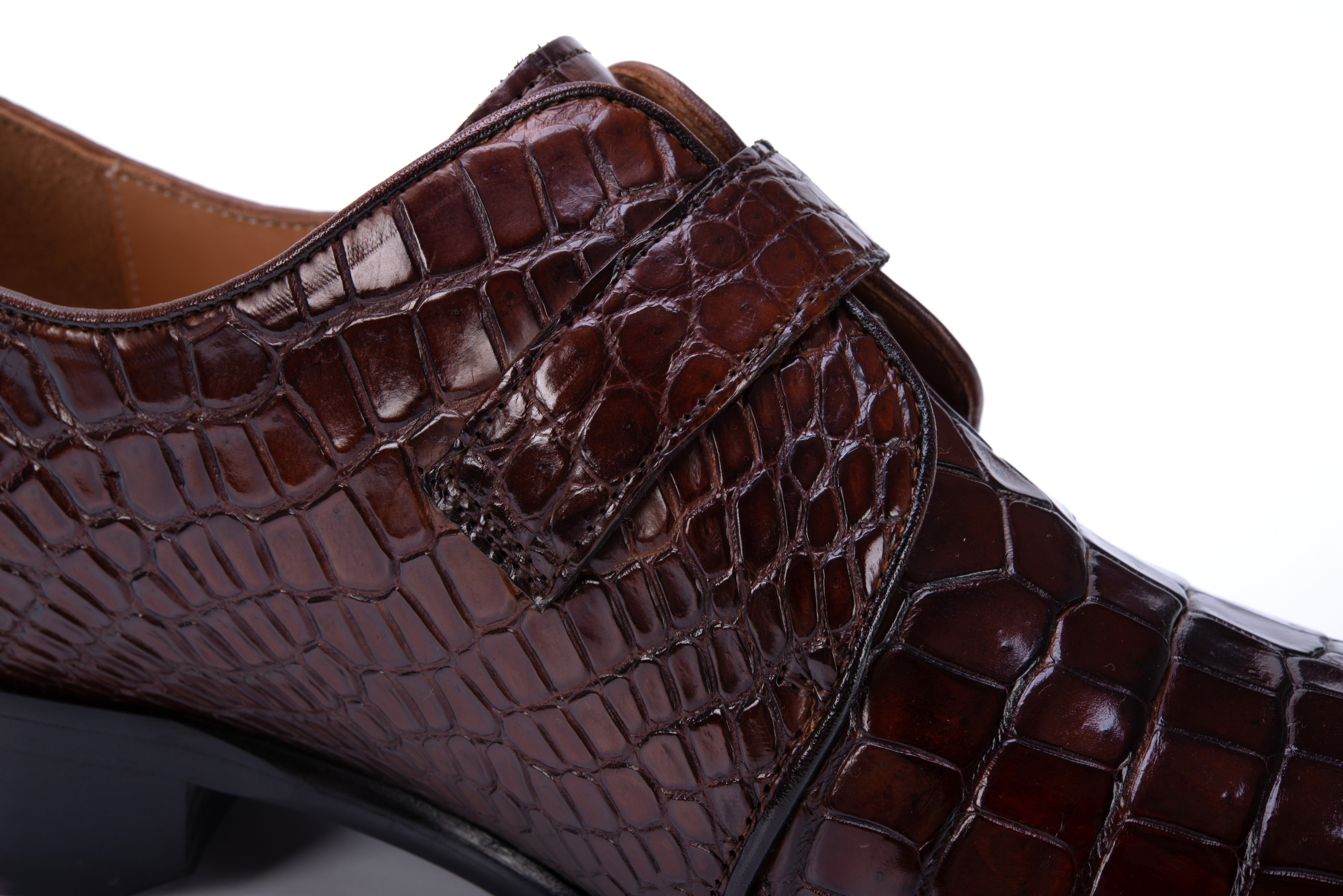 BROWN ALLIGATOR SINGLE MONK STRAP SHOES