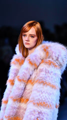 Lavender and Tangerine Striped Fox Fur Coat Crafted in Saga Furs