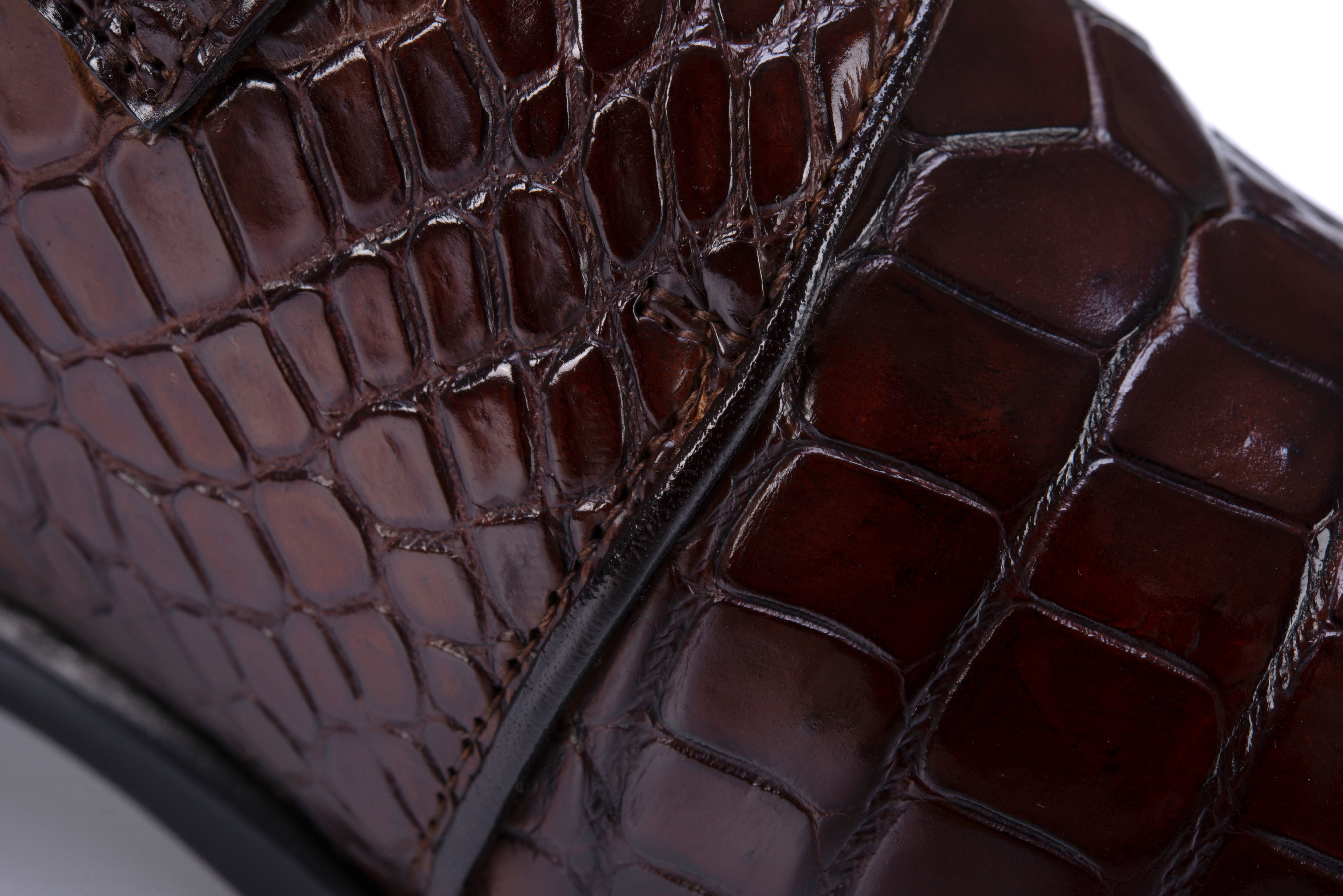 BROWN ALLIGATOR SINGLE MONK STRAP SHOES