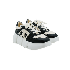 Men’s black Sheepskin and anti-cashmere leather sneaker ｜ black Panda pattern Sheepskin and anti-cashmere leather sneaker