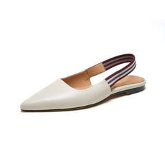 Women's white pointy flats with trip straps