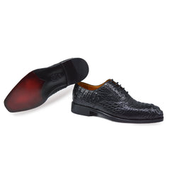 MEN'S LUXURY ITALIAN DESIGNER SHOES BLACK EXOTIC ALLIGATOR OXFORDS