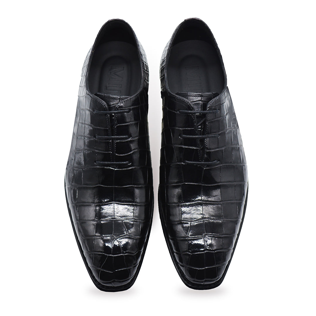 Men's black alligator shoes | classic alligator oxfords