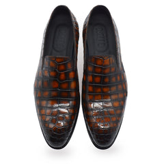 Men's Orange-black alligator shoes | classic alligator loafers