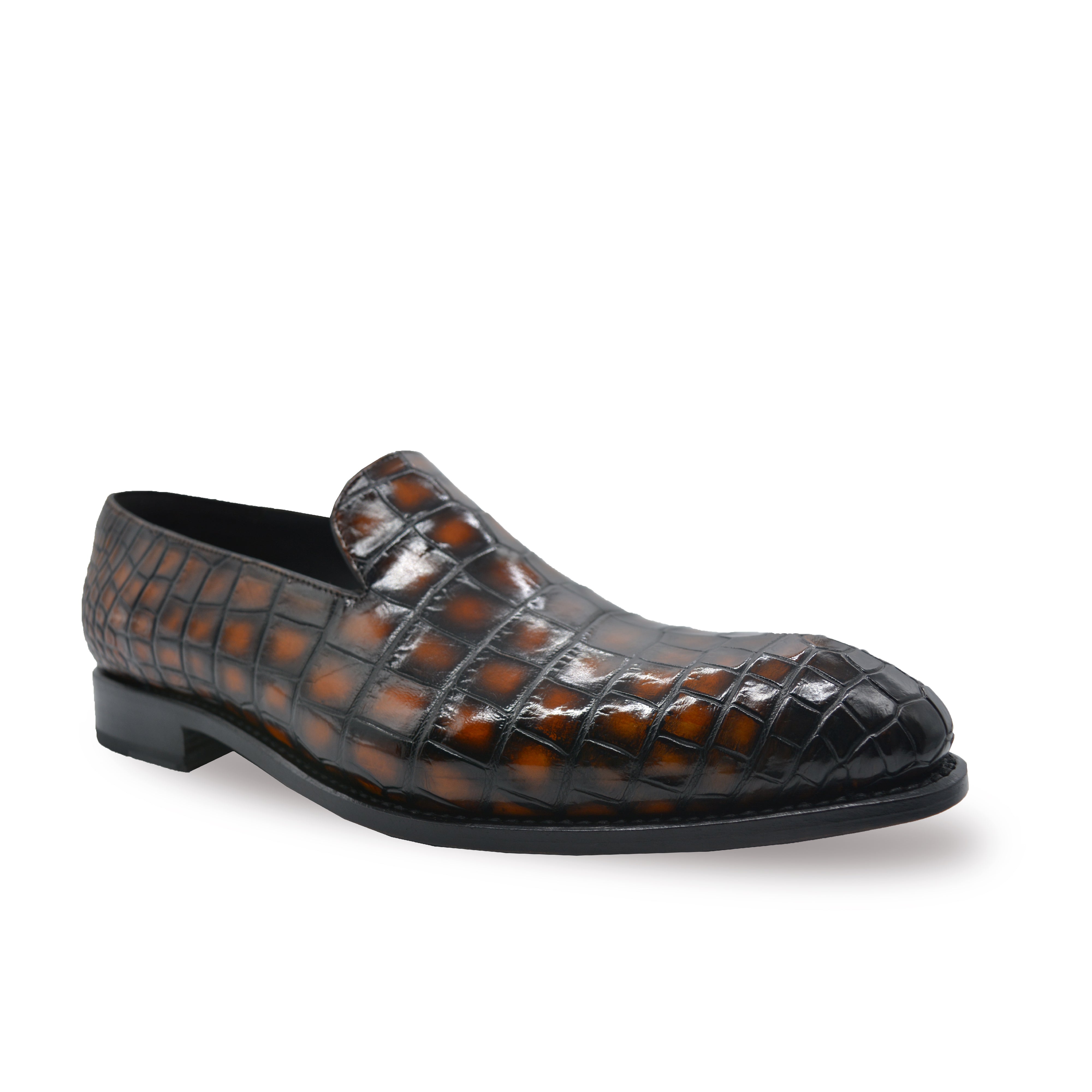 Men's Orange-black alligator shoes | classic alligator loafers