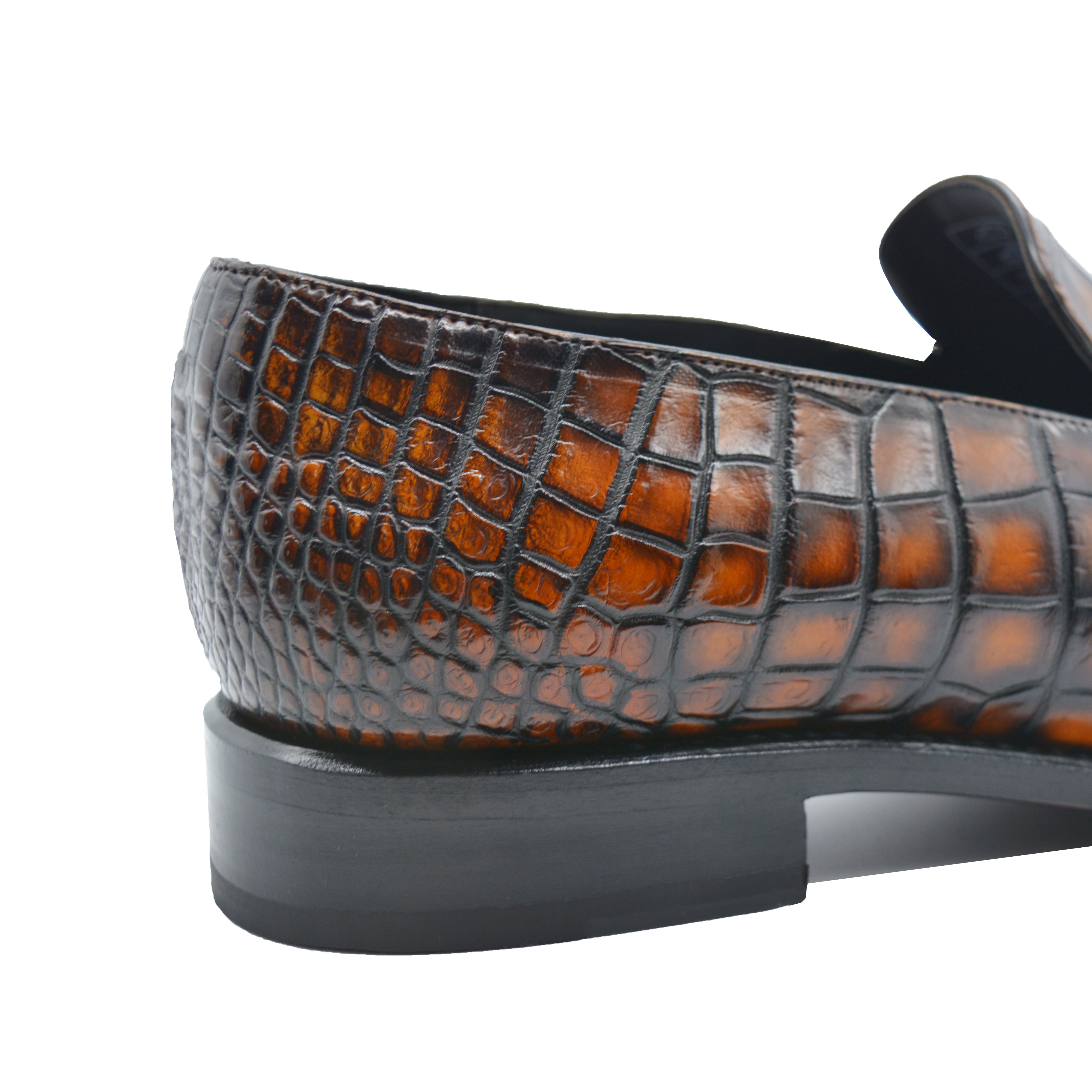 Men's Orange-black alligator shoes | classic alligator loafers