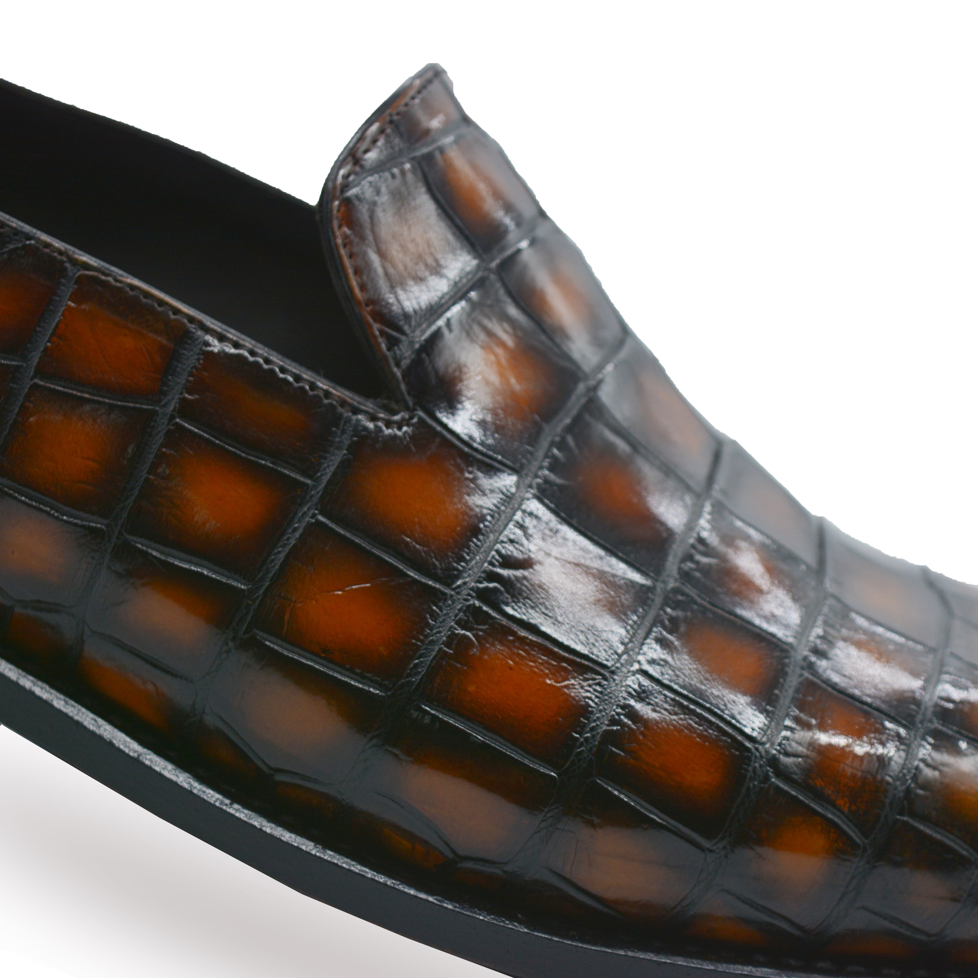 Men's Orange-black alligator shoes | classic alligator loafers