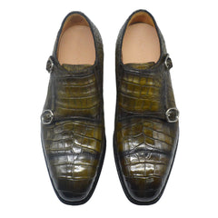 Olive Green Alligator Double Monk Goodyear Welt Loafers