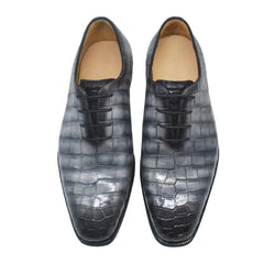 Grey Alligator Whole Cut Lace Up Oxfords