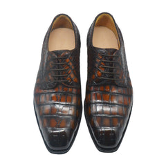 Wine Brown Alligator Plain Toe Lace Up Mens Oxfords