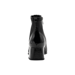 Women black sheepskin and Patent leather ankle boots｜Women black simple sheepskin and Patent leather Side zipper ankle boots