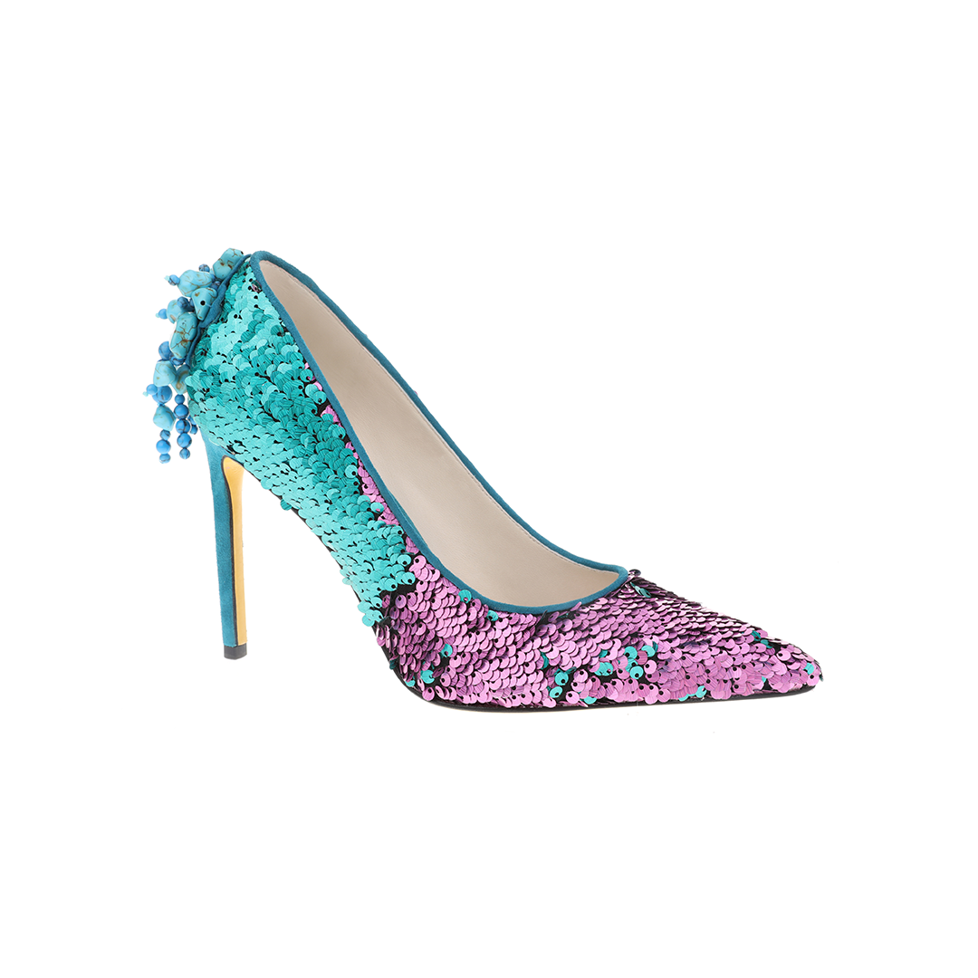 women Dichroic blue and purple pointy heels