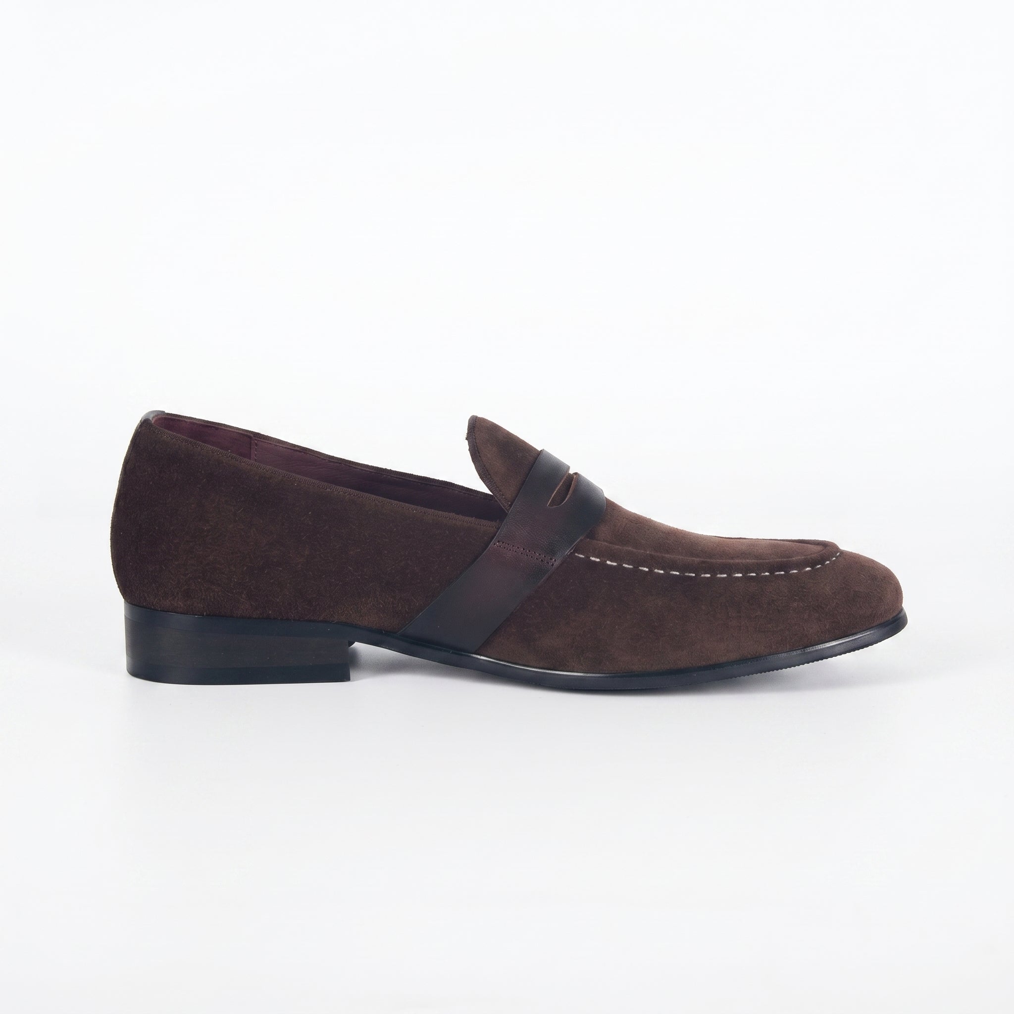 Premium Dark Brown Suede Slip-On Loafers - Two-Tone Leather Detail