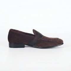 Premium Dark Brown Suede Slip-On Loafers - Two-Tone Leather Detail