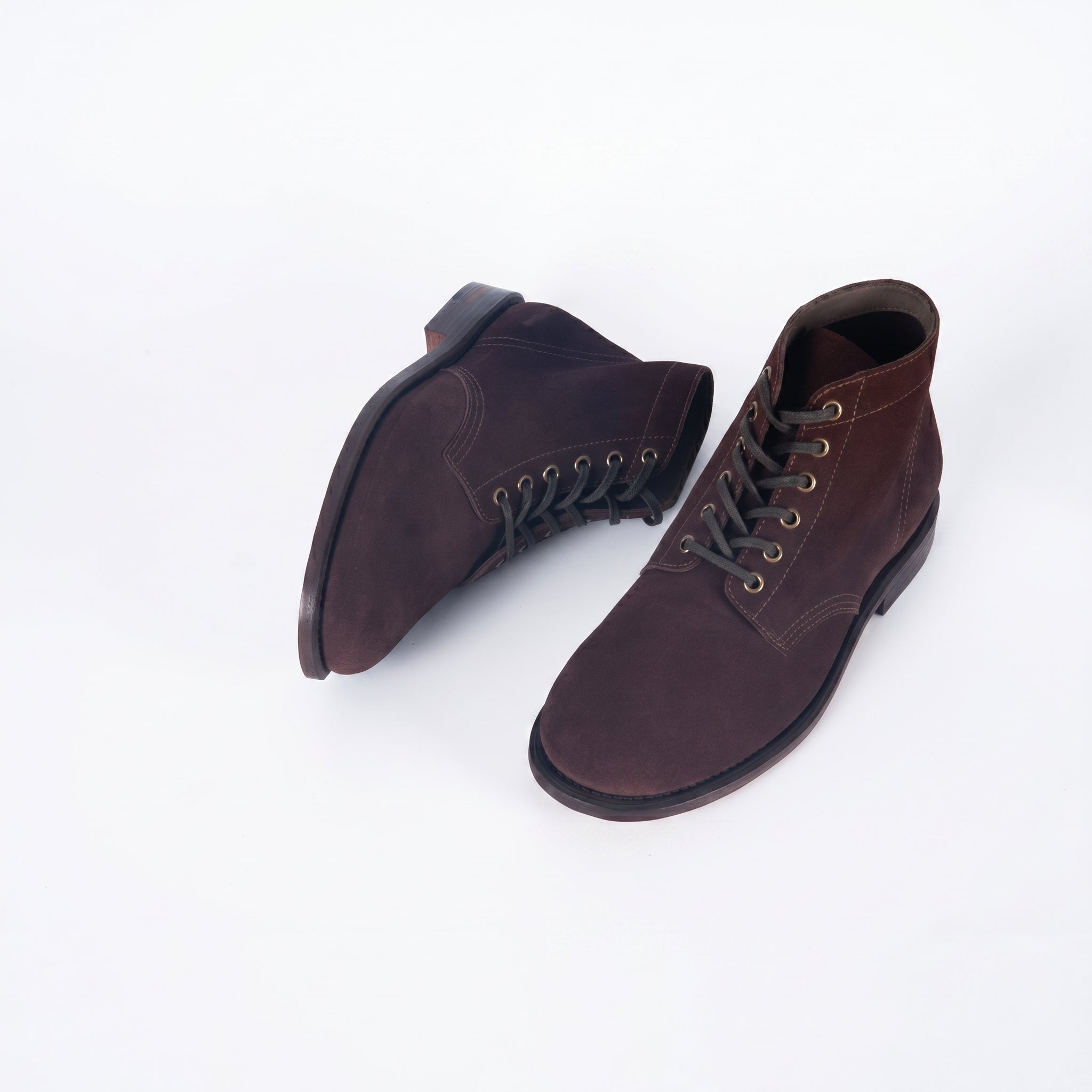 Men's Dark Brown Suede Lace-Up Ankle Boots | Plain Toe