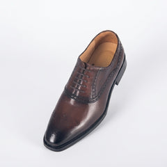 Premium Men's Hand-Burnished Patina Brown Semi-Brogue Oxford Dress Shoes