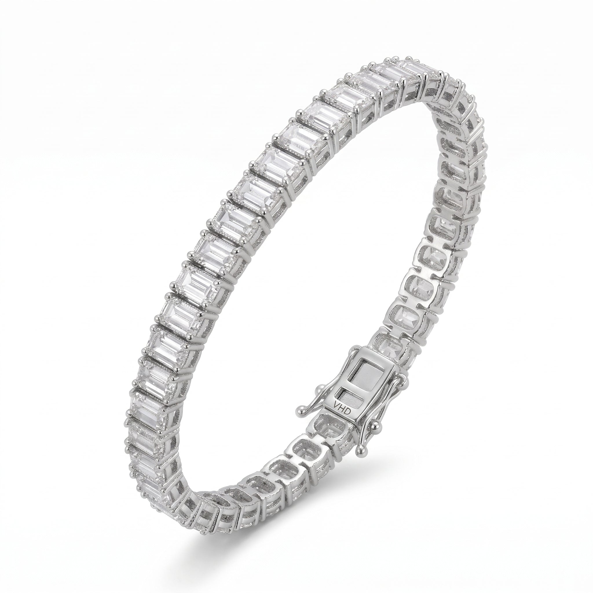 Emerald Cut D-E VVS 14.7 tcw Diamond Tennis Bracelet in 14K White Gold