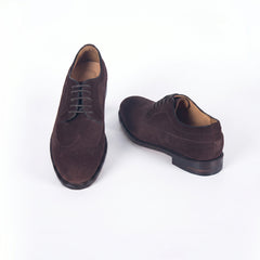 Men's Chocolate Brown Suede Penny Loafers | Contrast Leather Strap & Stitching