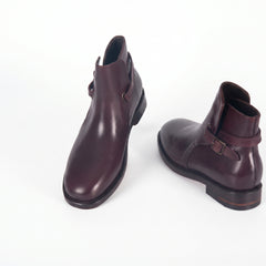Men's Burgundy Leather Jodhpur Boots | Wraparound Buckle Ankle Boot