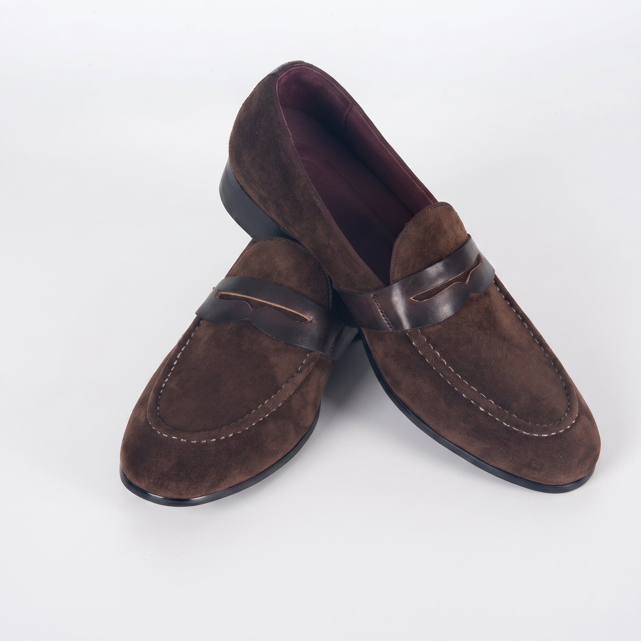 Premium Dark Brown Suede Slip-On Loafers - Two-Tone Leather Detail