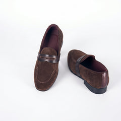 Premium Dark Brown Suede Slip-On Loafers - Two-Tone Leather Detail