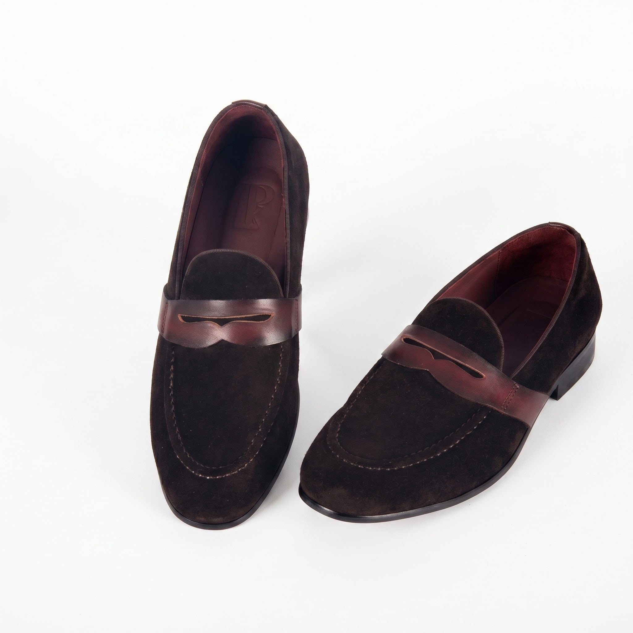 Men's Dark Espresso Suede Penny Loafers | Smooth Leather Strap