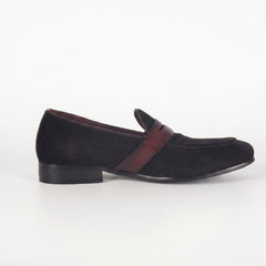Men's Dark Espresso Suede Penny Loafers | Smooth Leather Strap