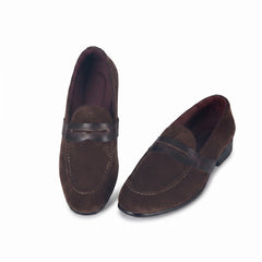 Premium Dark Brown Suede Slip-On Loafers - Two-Tone Leather Detail