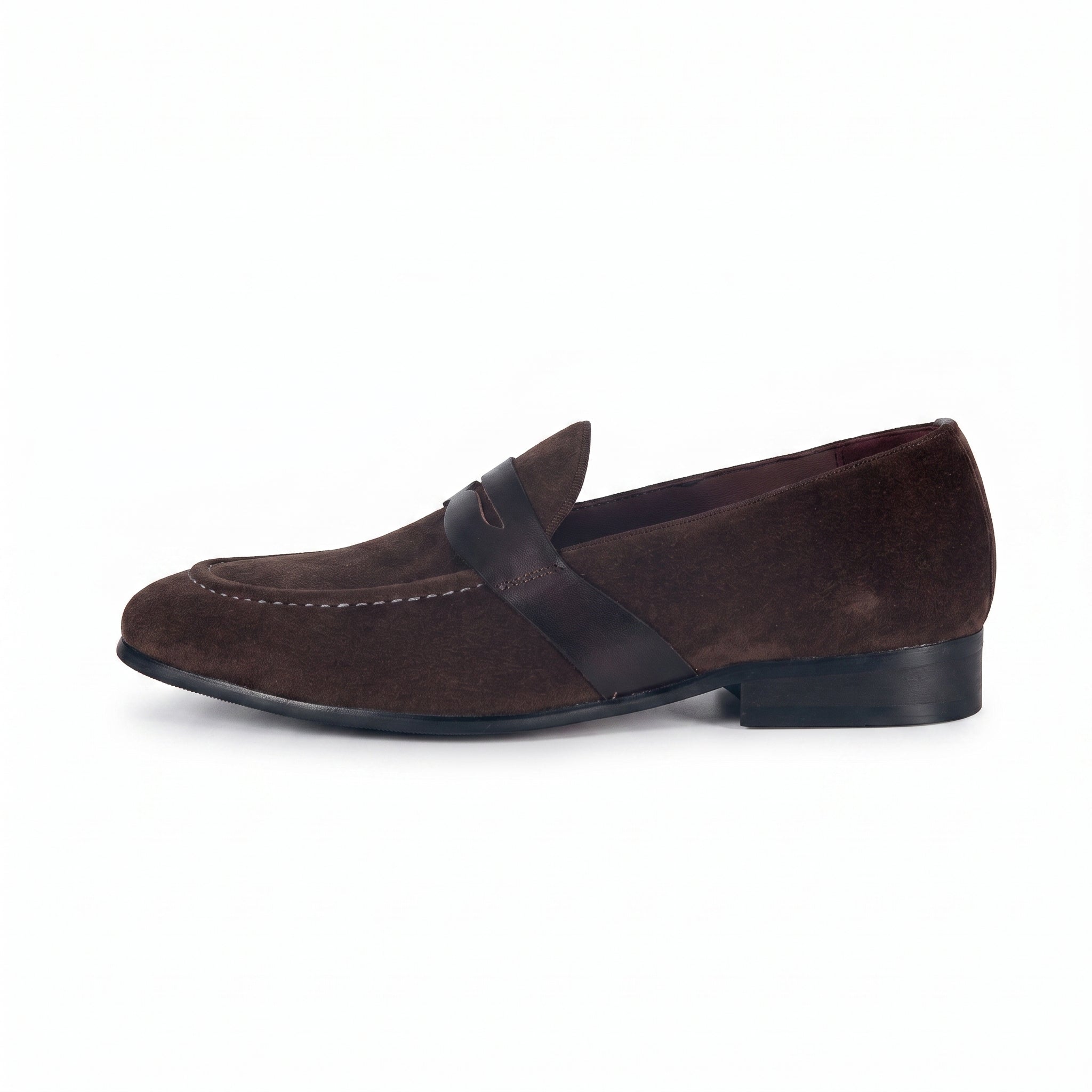 Premium Dark Brown Suede Slip-On Loafers - Two-Tone Leather Detail