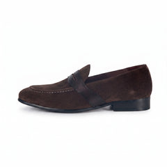 Premium Dark Brown Suede Slip-On Loafers - Two-Tone Leather Detail