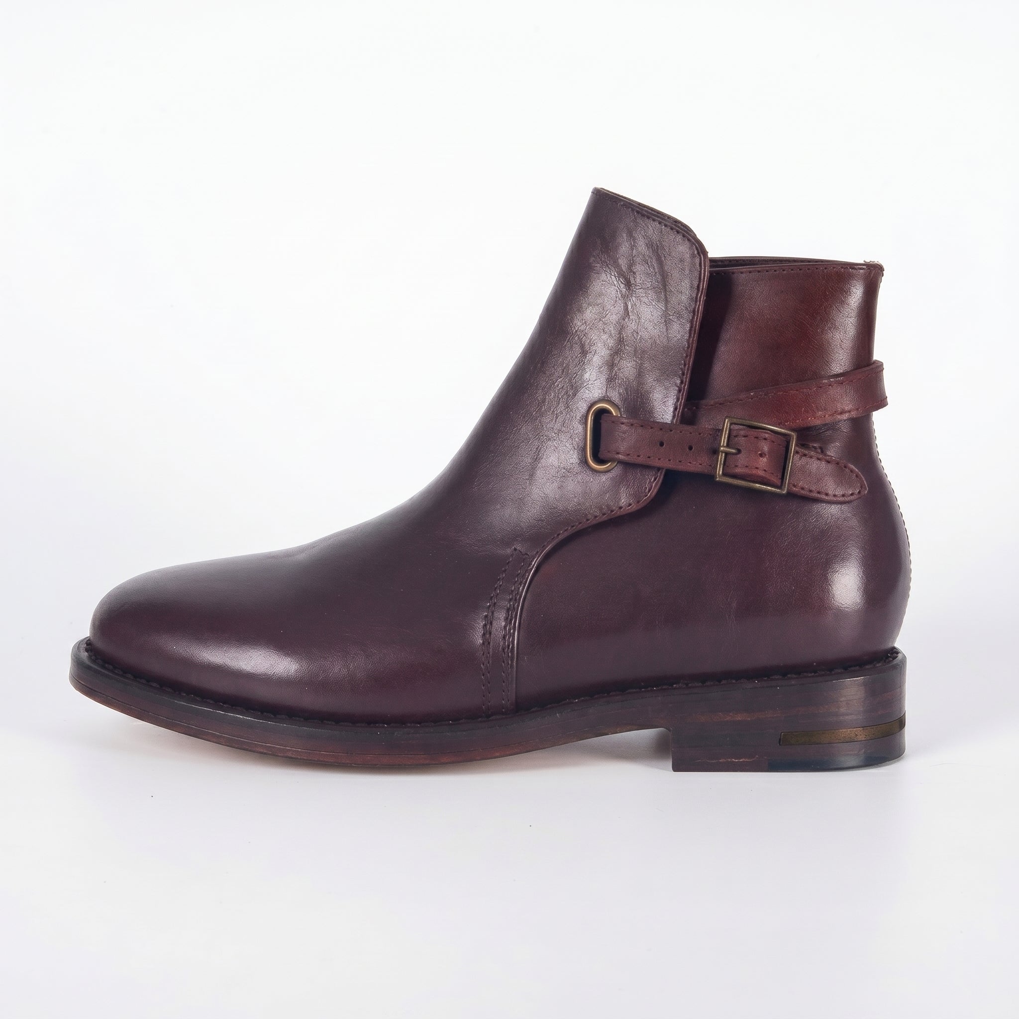 Men's Burgundy Leather Jodhpur Boots | Wraparound Buckle Ankle Boot