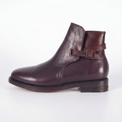 Men's Burgundy Leather Jodhpur Boots | Wraparound Buckle Ankle Boot