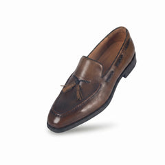 Classic Men's Burnished Leather Tassel Loafer | Antique Brown
