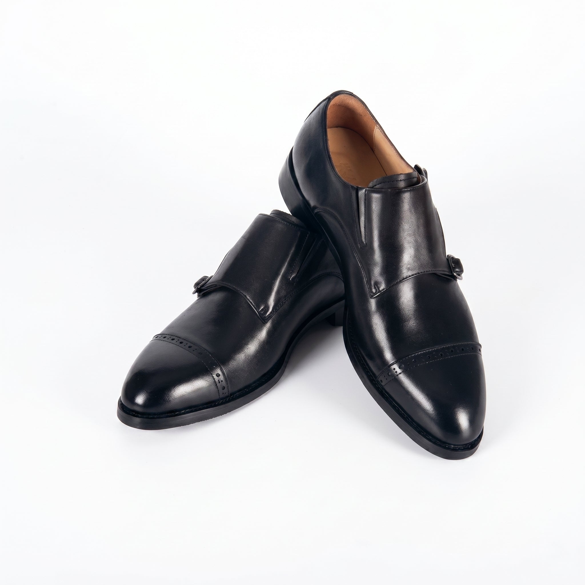 Men's Classic Black Leather Double Monk Strap Dress Shoes