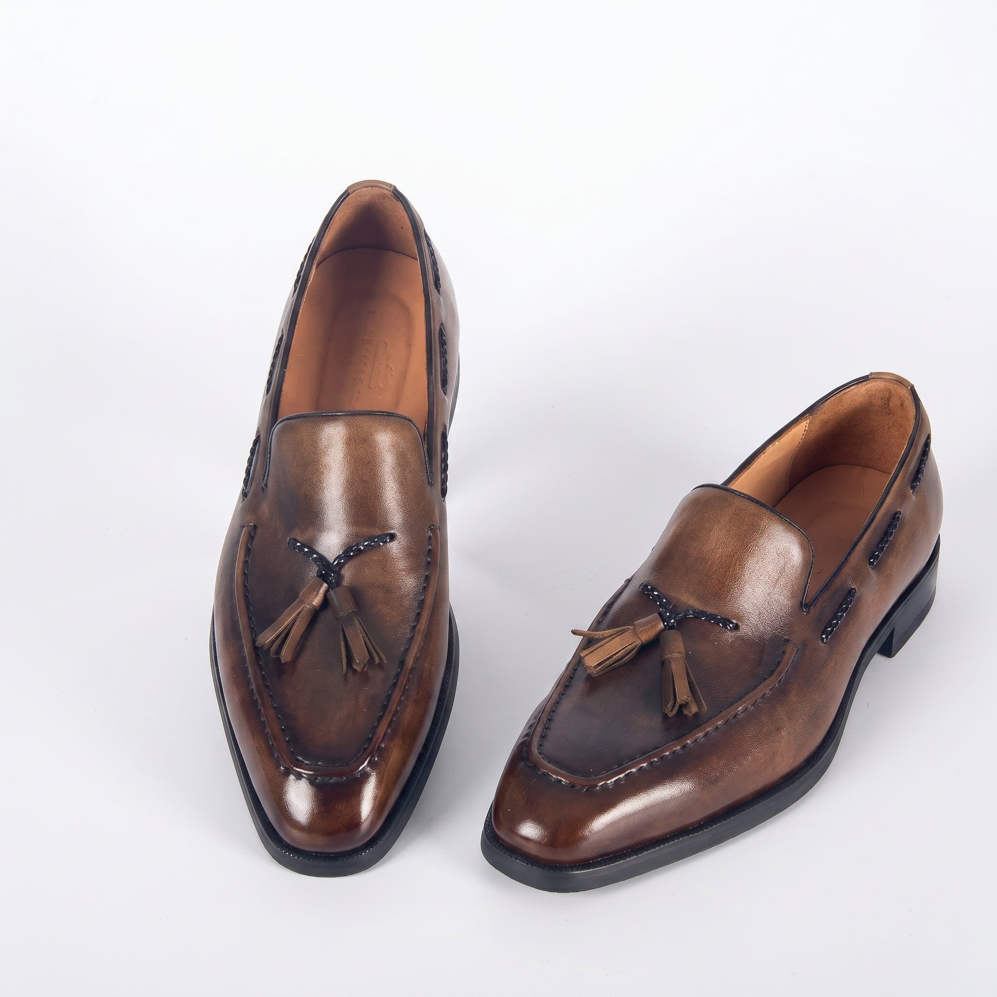 Classic Men's Burnished Leather Tassel Loafer | Antique Brown