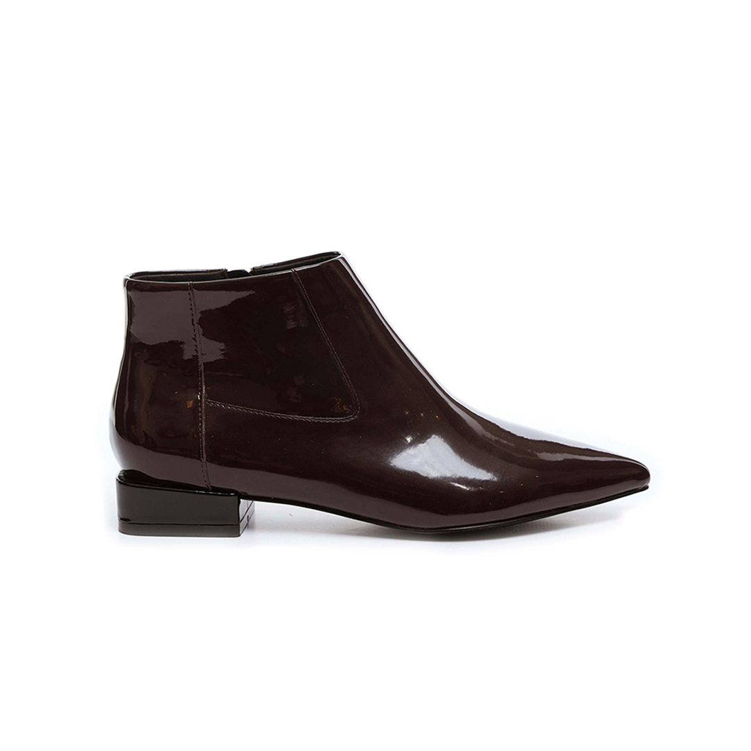 SARA Brown Pointed Toe Ankle Boots Nutella Patent - VHNY 